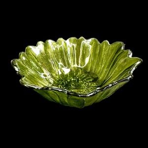 Glass Bowl Sunflower VTG Indiana Glass Olive Green Serving Dish Iridescent ‘70’s